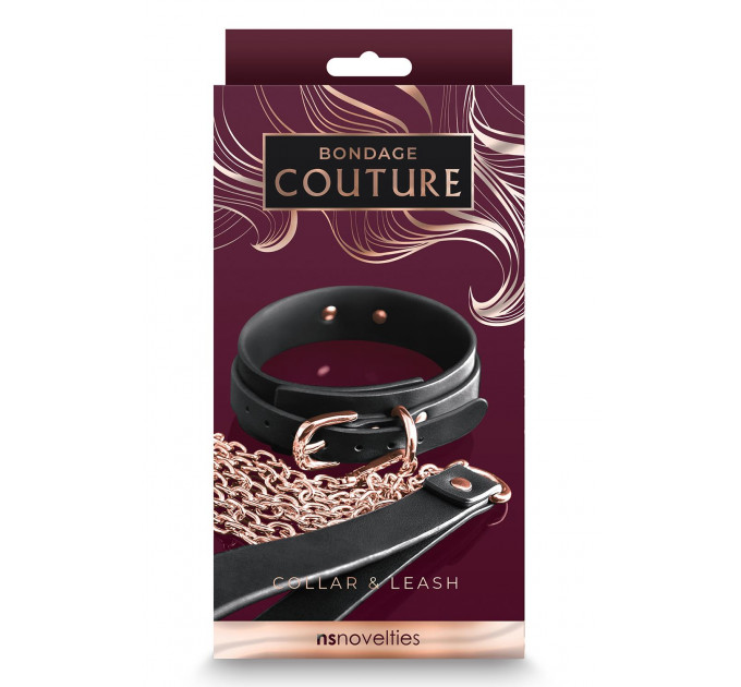Ошейник с поводком NS Novelties BONDAGE COUTURE COLLAR AND LEASH BLACK