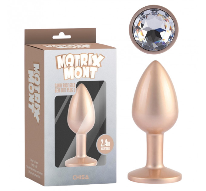 Анальна пробка рожеве золото CHISA MATRIX MONT з перламутром та білим каменем, розмір S