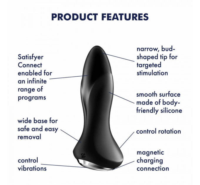 Анальна смарт пробка з вібрацією та намистинами Rotator Plug 1 Connect App Black