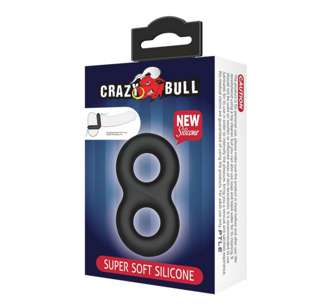Двойное эрекционное кольцо на пенис и мошонку Crazy Bull , силиконовое, черное, 8.5 х 2 см