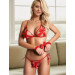 Комплект білизни з бантиками Star Night та декоративними наручниками, червоний, XS-S
