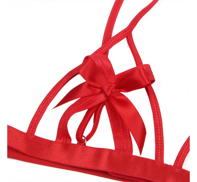 Комплект білизни з бантиками Star Night та декоративними наручниками, червоний, XS-S