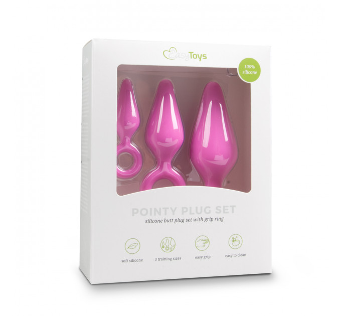 Набір анальних пробок Easytoys Pink Buttplugs With Pull Ring - Set