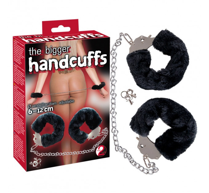 Наручники Bigger Furry Handcuffs, 6 - 12 см, черные