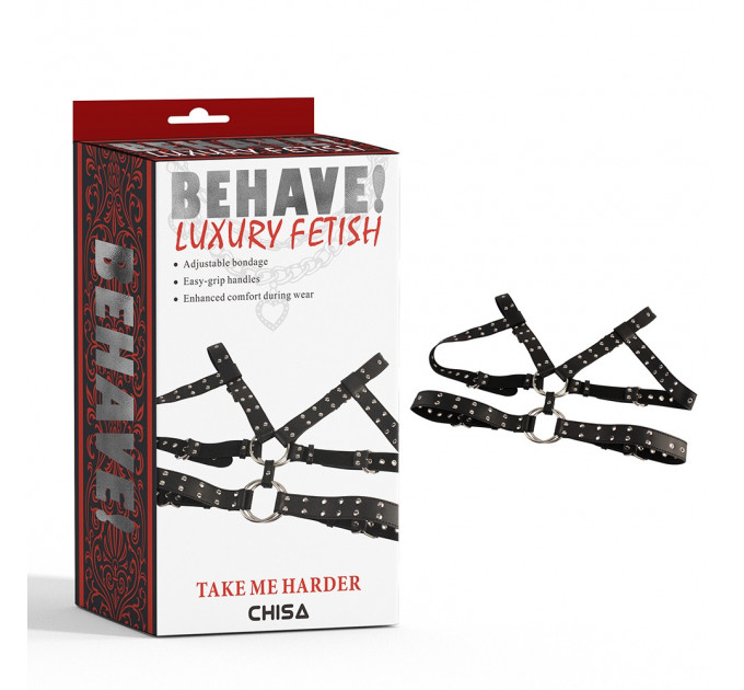 Портупея-бондаж Chisa BEHAVE! Luxury Fetish з декоративними заклепками, чорна