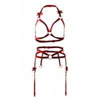 Портупея и пояс для чулок с бантиками Candy Hero "Kit17" из экокожи, красные