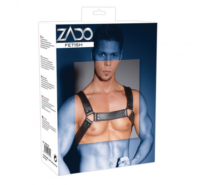 Портупея кожаная для мужчин ZADO FETISH с декоративными заклепками, черная