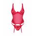 Прозрачный корсет с кружевными вставками и стринги Obsessive Lacelove красный, XS/S