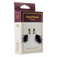 Зажимы для сосков Virgite Nipple Clamps с перьями, золотисто-черные