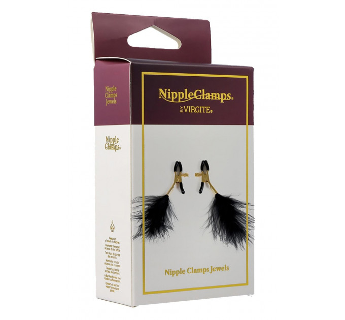 Зажимы для сосков Virgite Nipple Clamps с перьями, золотисто-черные