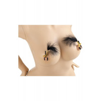 Зажимы для сосков Virgite Nipple Clamps с перьями, золотисто-черные