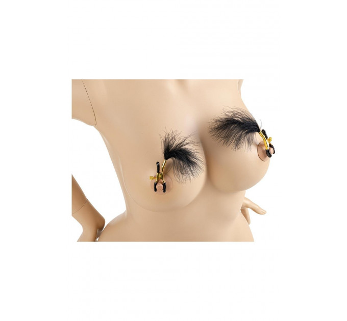 Зажимы для сосков Virgite Nipple Clamps с перьями, золотисто-черные