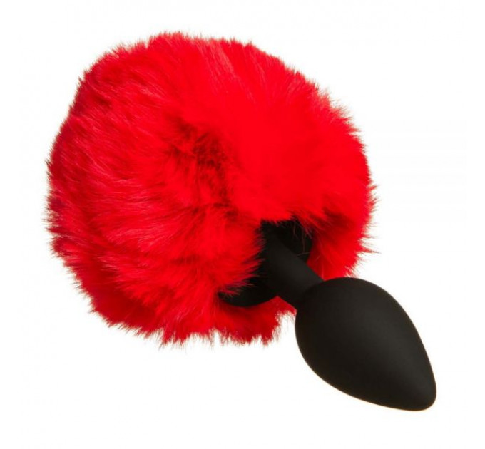 Анальная пробка с помпоном Зайка Silicone, RED S