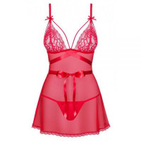 Сорочка Obsessive Lovlea с декоративными стрепами по груди, красный, L/XL