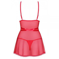 Сорочка Obsessive Lovlea с декоративными стрепами по груди, красный, L/XL