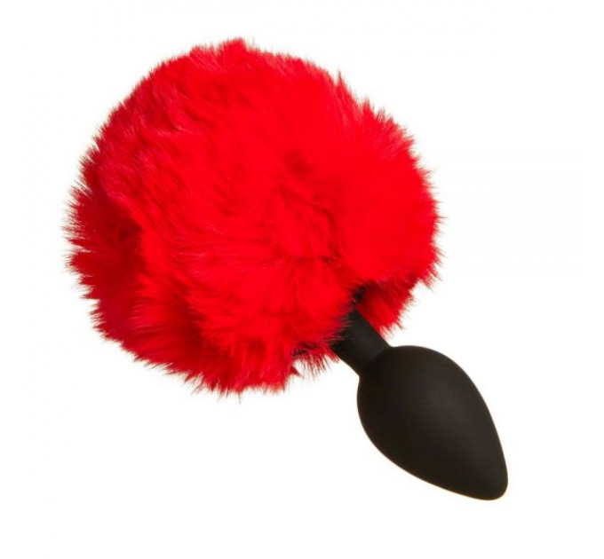 Анальная пробка с помпоном Зайка Silicone, RED S