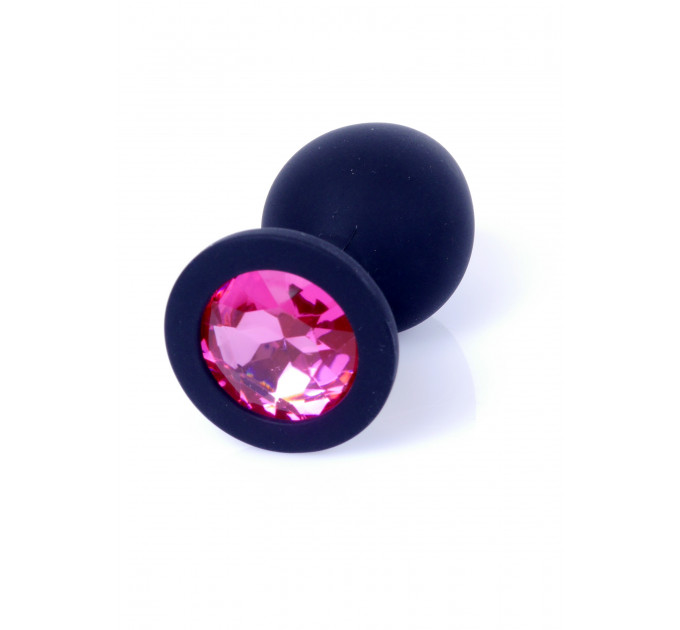 Анальная пробка черная с камнем Plug-Jewellery Black Silicon PLUG Medium- Pink Diamond