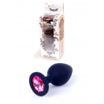 Анальная пробка черная с камнем Plug-Jewellery Black Silicon PLUG Medium- Pink Diamond