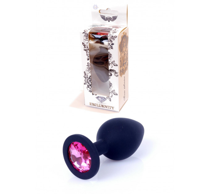 Анальная пробка черная с камнем Plug-Jewellery Black Silicon PLUG Medium- Pink Diamond
