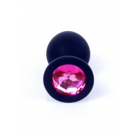 Анальная пробка черная с камнем Plug-Jewellery Black Silicon PLUG Medium- Pink Diamond
