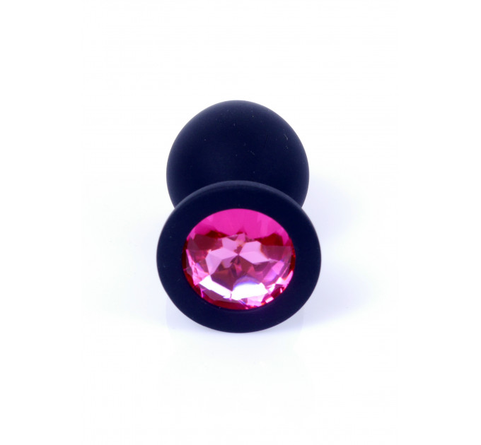 Анальная пробка черная с камнем Plug-Jewellery Black Silicon PLUG Medium- Pink Diamond