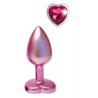 Анальная пробка розовая Dream Toys Gleaming Love с декоративным камнем в виде сердца, S
