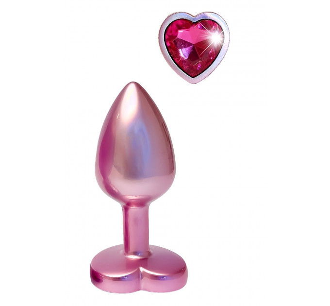 Анальная пробка розовая Dream Toys Gleaming Love с декоративным камнем в виде сердца, S