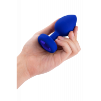 Анальная пробка с камнем и с вибрацией L/XL B-Vibe с дистанционным пультом управления, синяя