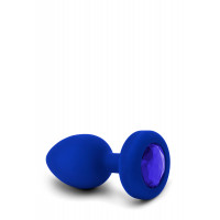 Анальная пробка с камнем и с вибрацией L/XL B-Vibe с дистанционным пультом управления, синяя