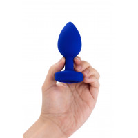 Анальная пробка с камнем и с вибрацией L/XL B-Vibe с дистанционным пультом управления, синяя