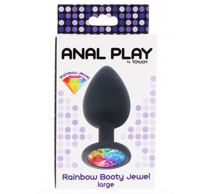Анальная пробка Toy Joy Rainbow Booty Jewel с радужным кристаллом, черный, Large