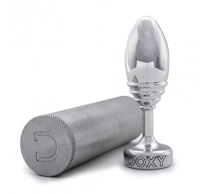 Анальная пробка ребристая Doxy Ribbed Butt Plug металл, серебристая