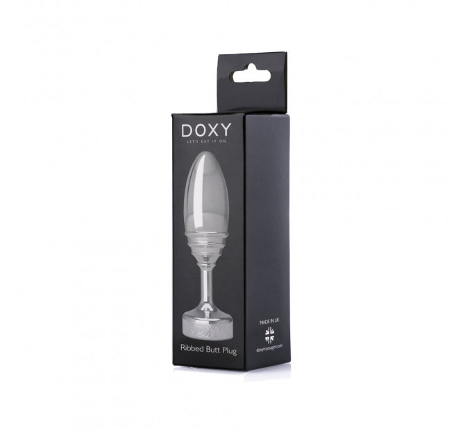 Анальная пробка ребристая Doxy Ribbed Butt Plug металл, серебристая