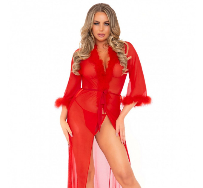 Длинный халат Leg Avenue Marabou Trimmed Red O\S