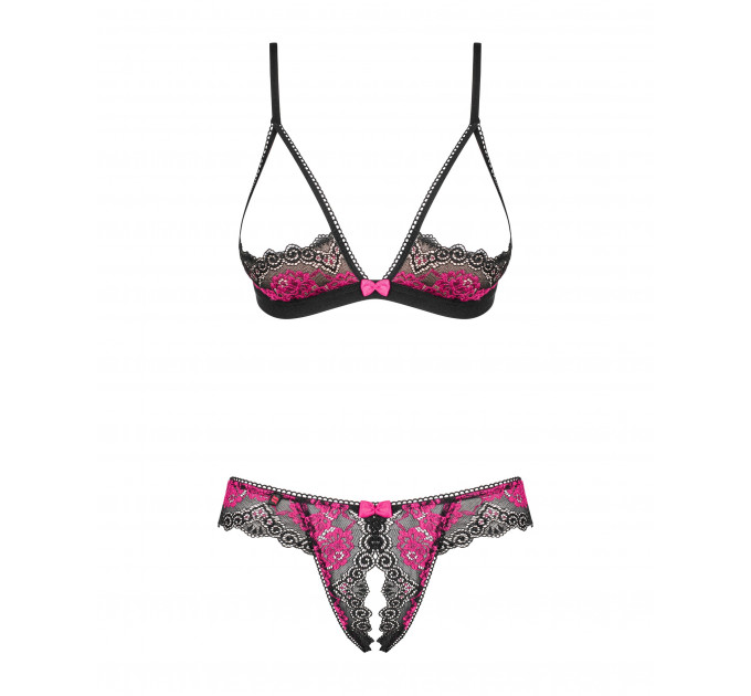 Комплект белья Obsessive Tulia лиф с открытым бюстом и трусики с доступом, XS/S