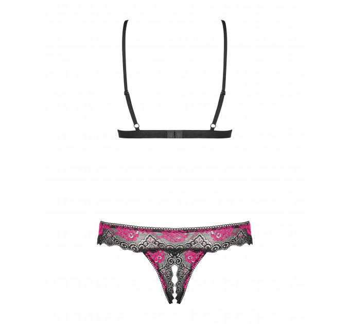 Комплект белья Obsessive Tulia лиф с открытым бюстом и трусики с доступом, XS/S