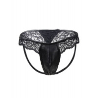 Чоловічі стрінги Star Night з імітацією шкіри та мереживом, чорні, XL