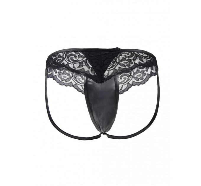 Чоловічі стрінги Star Night з імітацією шкіри та мереживом, чорні, XL