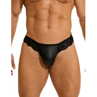 Чоловічі стрінги Star Night з імітацією шкіри та мереживом, чорні, XL