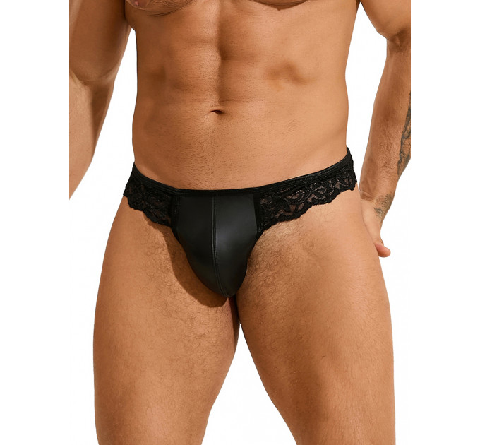 Чоловічі стрінги Star Night з імітацією шкіри та мереживом, чорні, XL