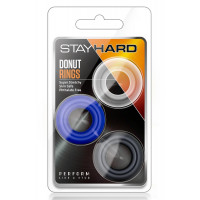 Набір ерекційних кілець Blush STAY HARD Donut чорний, білий, синій