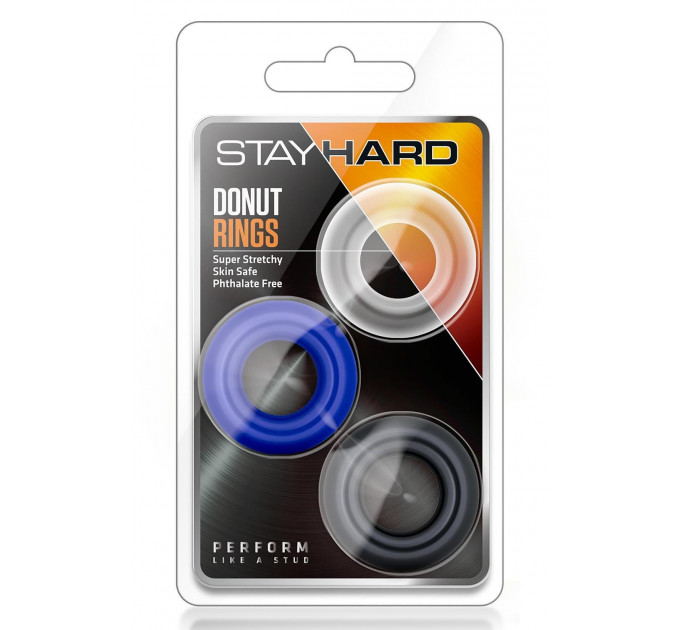 Набор эрекционных колец Blush STAY HARD Donut черрное, белое, синее