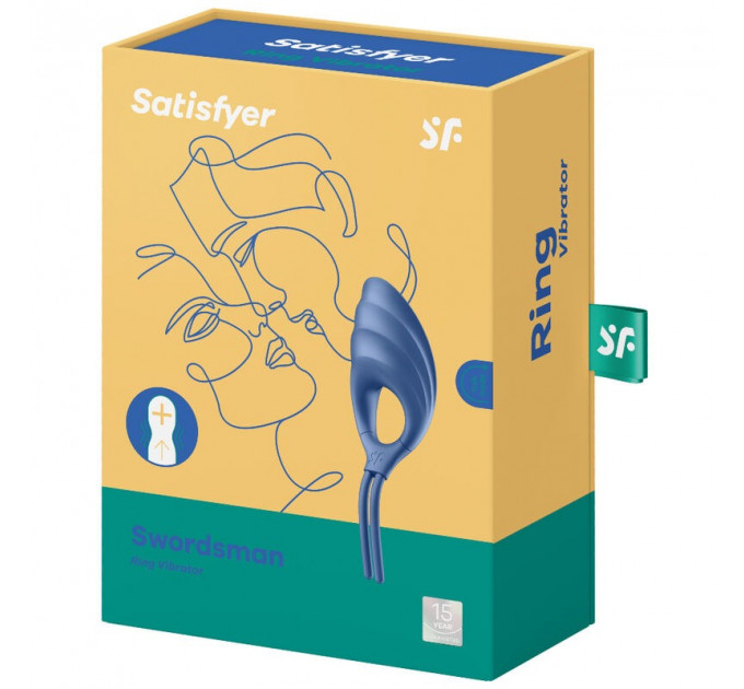 Регулируемое эрекционное кольцо Satisfyer Swordsman Camouflage с вибрацией, голубое