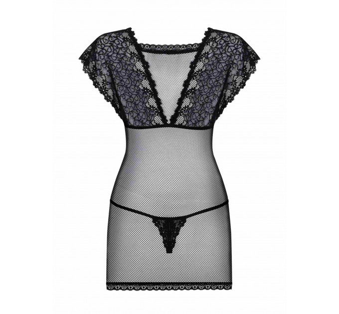 Сорочка с кружевным лифом Obsessive 821-CHE-1 черная, L/XL