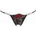 Стринги сексуальные Cottelli Collection String Rose с вышивкой и имитацией шнуровки, черные, M/L