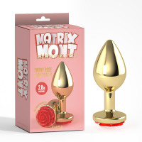 Анальная пробка металлическая золотистая Chisa Matrix Mont с красным камнем в форме розы, размер М