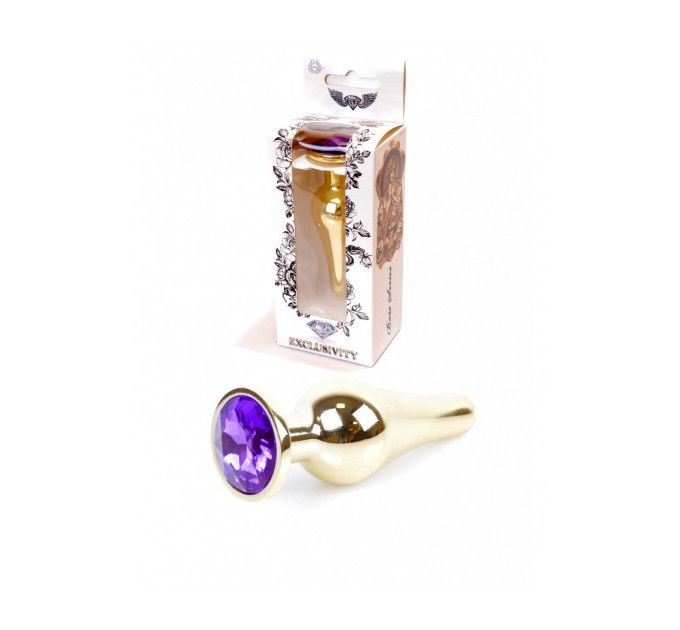 Анальная пробка с фиолетовым камнем Plug-Jewellery Gold BUTT PLUG- Purple