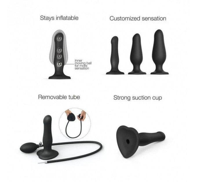 Анальна пробка з накачуванням нереалістична Strap-On-Me чорна, 19 х 6 см