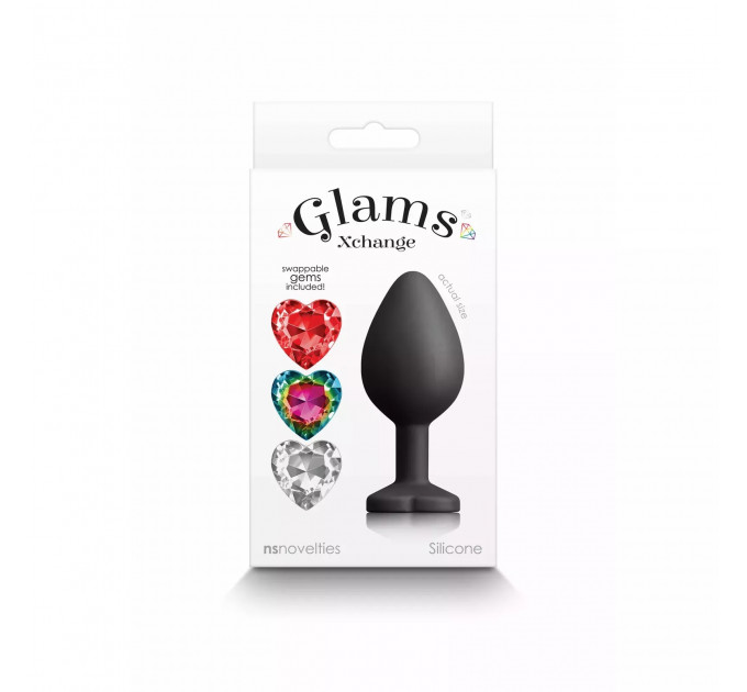 Анальна пробка зі знімним камінням GLAMS XCHANGE HEART MEDIUM