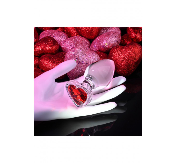 Анальная пробка стеклянная ADAM ET EVE RED HEART GEM GLASS PLUG LARGE